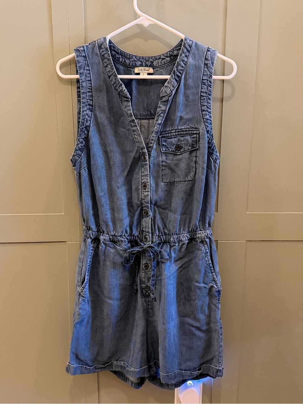 Women’s Sleeveless Denim Romper - Blue